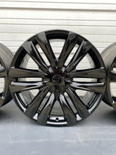 Load image into Gallery viewer, (4) Tesla Model X Gloss Black OEM Wheels Rims + Caps 20" Staggered Rare Full Set