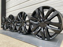 Load image into Gallery viewer, (4) Tesla Model X Gloss Black OEM Wheels Rims + Caps 20" Staggered Rare Full Set