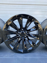 Load image into Gallery viewer, 19” Tesla Model S Wheels Rims Oem Set 4 Gloss Black Slipstream Factory W/ Caps