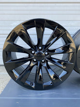 Load image into Gallery viewer, 19” Tesla Model S Wheels Rims Oem Set 4 Gloss Black Slipstream Factory W/ Caps