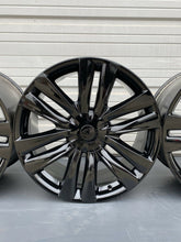 Load image into Gallery viewer, (4) Tesla Model X Gloss Black OEM Wheels Rims + Caps 20" Staggered Rare Full Set