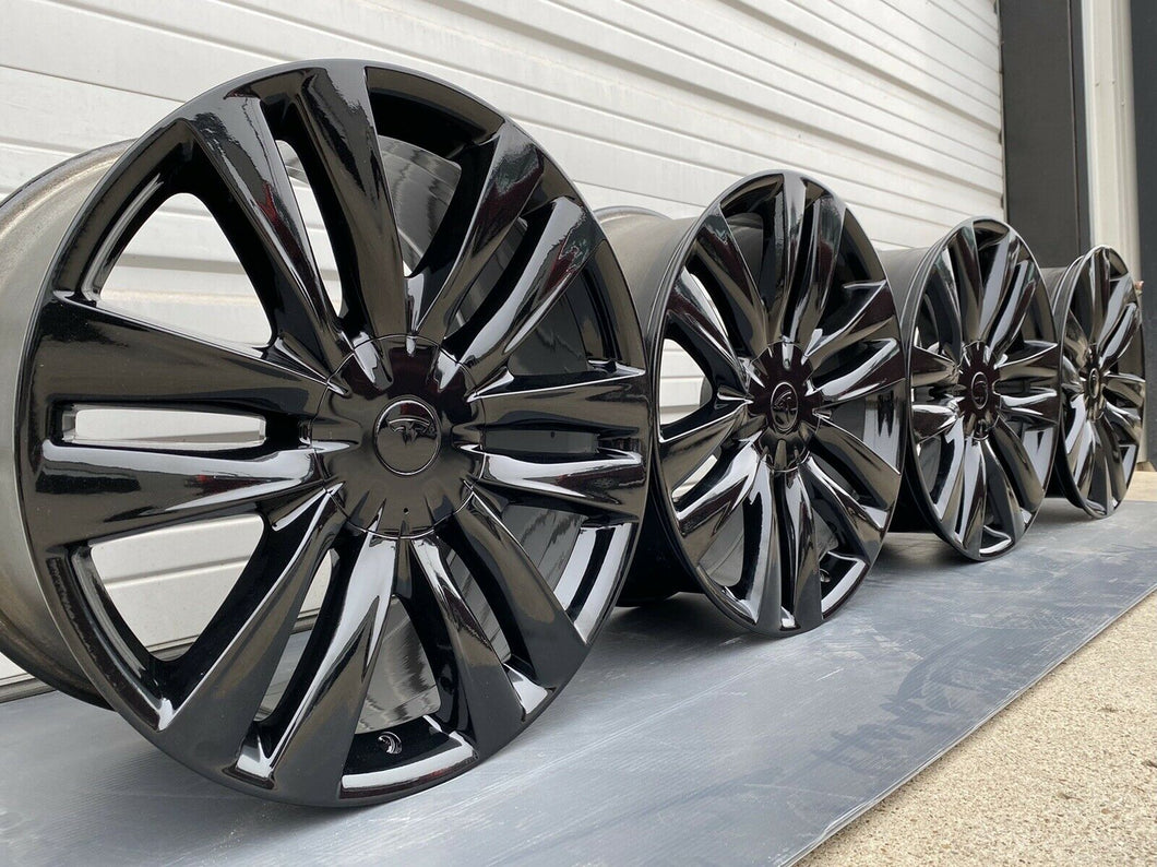 (4) Tesla Model X Gloss Black OEM Wheels Rims + Caps 20